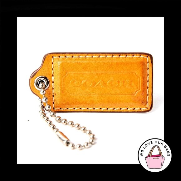 2.5" Large COACH Saddle Brown Taupe LEATHER Key Fob Bag Charm Keychain Hang Tag - Picture 1 of 2